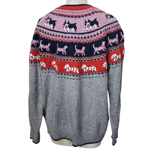 Holiday Time Puppy Dog Fair Pink Red Blue Gray Metallic Isle Metallic Sweater XL - Picture 4 of 8